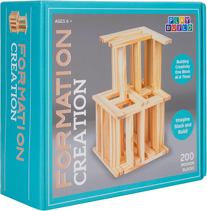 Wooden Building Blocks Set - 200-Piece Plank Block Construction Toys, STEM Educational Wood Toy for Kids and Toddlers