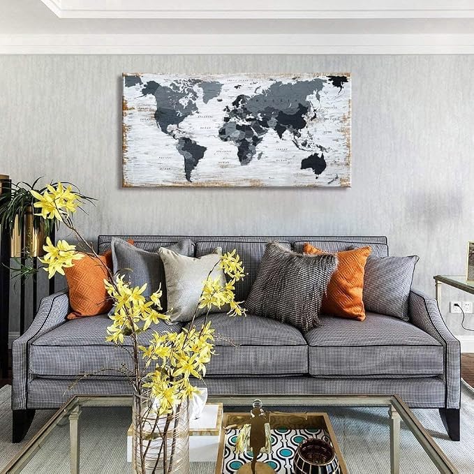 lagre size 36inchx71inch world map Canvas Wall Art Black Wall Decor Office Map