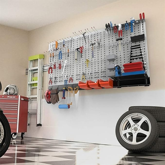 TORACK 109 PCS Pegboard Wall Organizer 4 ft. Garage Metal Pegboard Utility Tool