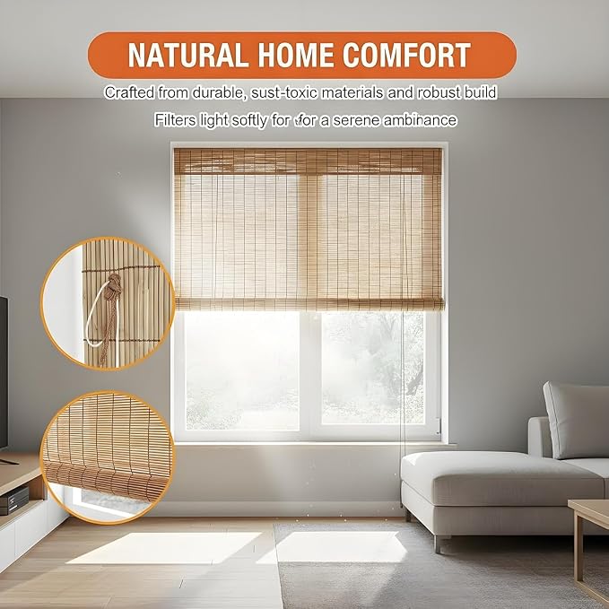 Blackout Bamboo Roller Shades for Outdoor Patio Reed Roll Up Blinds 24" 36" 48"