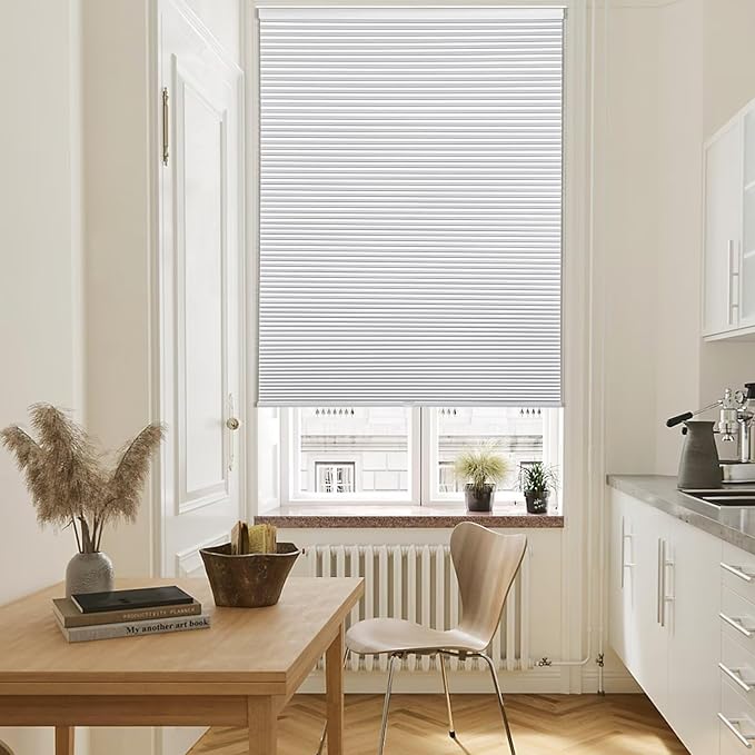 MYshade 1.5-Inch Cellular Cordless Blackout Shades,Thermal Insulating Noise Reducing Waterproof Blinds,Honeycomb Window Treatments for Indoor Light Control (White-39 W x 72" H)
