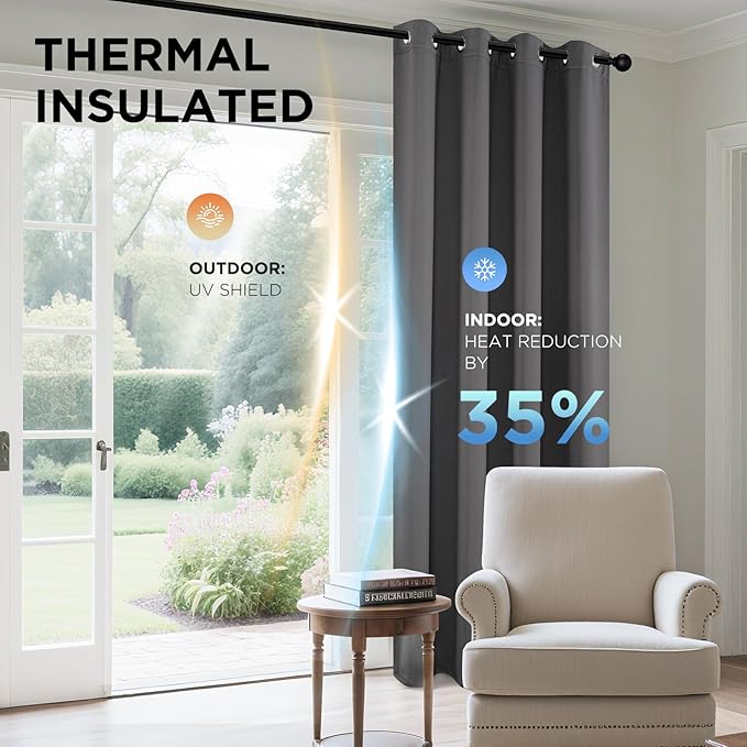 Joydeco Blackout Curtains 95 Inch Length 2 Panels Set, Thermal Insulated Long Curtains& Drapes 2 Burg, Room Darkening Grommet Drapes for Living Room Bedroom Window (W52 x L95 Inch, Light Grey)