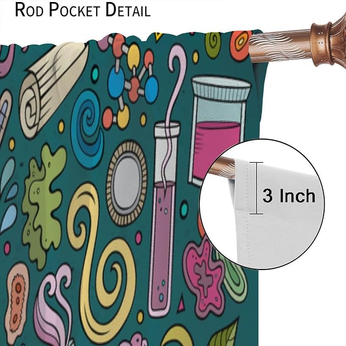 Science Symbols Kids Curtain Sketches Cartoon Chemistry Physics Geometry Education Pattern Print Window Drapes for Bedroom Living Room Kitchen Decor,2 Panel Set,42x45 Inch Blackout