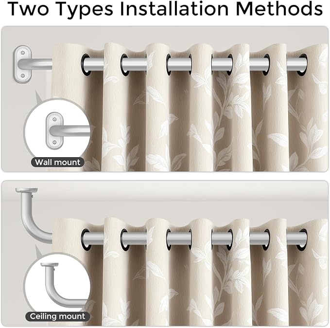 2 Pack Curtain Rods 32-46 Inch, 1 Inch Adjustable Heavy Duty Room Darkening