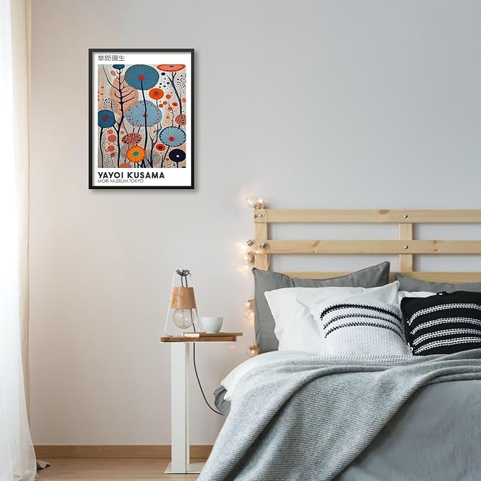 Yayoi Kusama Black Framed Wall Art 16x24in Vintage Japanese Painting Posters
