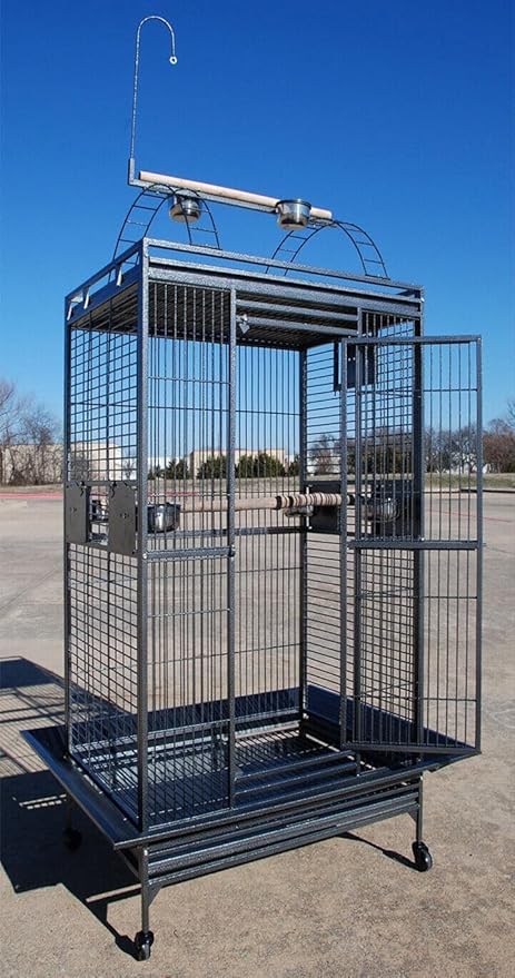 4-Size / 2-Color, Large Double Ladders Open Play Top Wrought Iron Bird Parrot Parttot Finch Macaw Cockatoo Cage, Include Seed Guard and Toy Hook