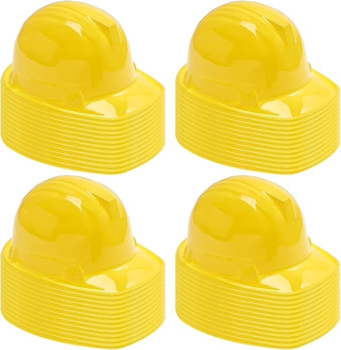 Sumind 48 Packs Construction Party Hats Kids Plastic Worker Helmet Bulk Toy for 3-8 Years Children Dress up Party Supplies(Yellow)
