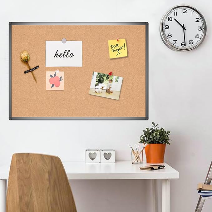 VIZ-PRO Cork Notice Board, 48 X 36 Inches, Cork Bulletin Board