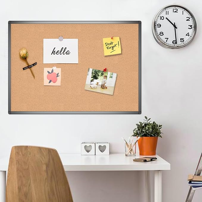 VIZ-PRO Cork Notice Board, 36 X 24 Inches, Cork Bulletin Board