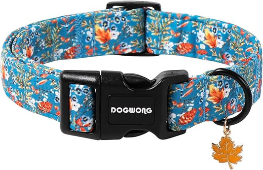 DOGWONG Fall Maple Dog Collar- Cute Classic Fall Autumn Flower Dog Collars Adjustable Fall Dog Collar for Small Medium Large Dogs XS