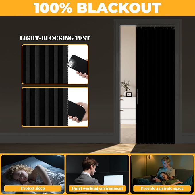 AJAZZ 100% Blackout Accordion Door Closet Curtain Door Curtain Invisible