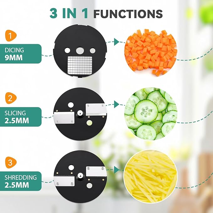 Newhai 3 in 1 Electric Vegetable Dicer Slicer Shredder Multifunctional Vegetable Chopper Automatic Veggie & Fruit Cutter Machine for Commercial & Home Use, 110V, 100W