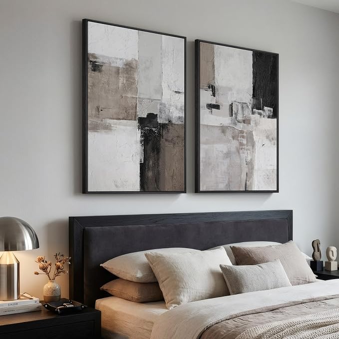 Framed Abstract Black and White Brown Wall Art