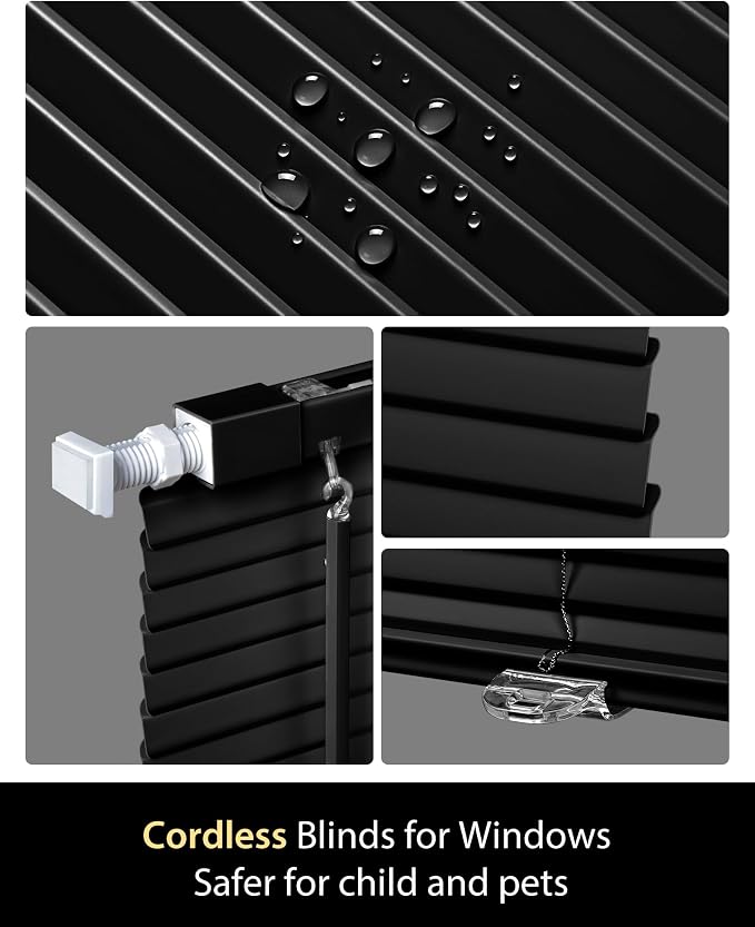 UNISHADES No Drill Blinds for Windows 1" Vinyl L-Shaped Slats Cordless Mini
