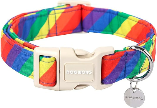 DOGWONG Rainbow Dog Collar, Soft Natural Fabric, Cute LGBTQ Puppy Necklace for Small to Large Dogs