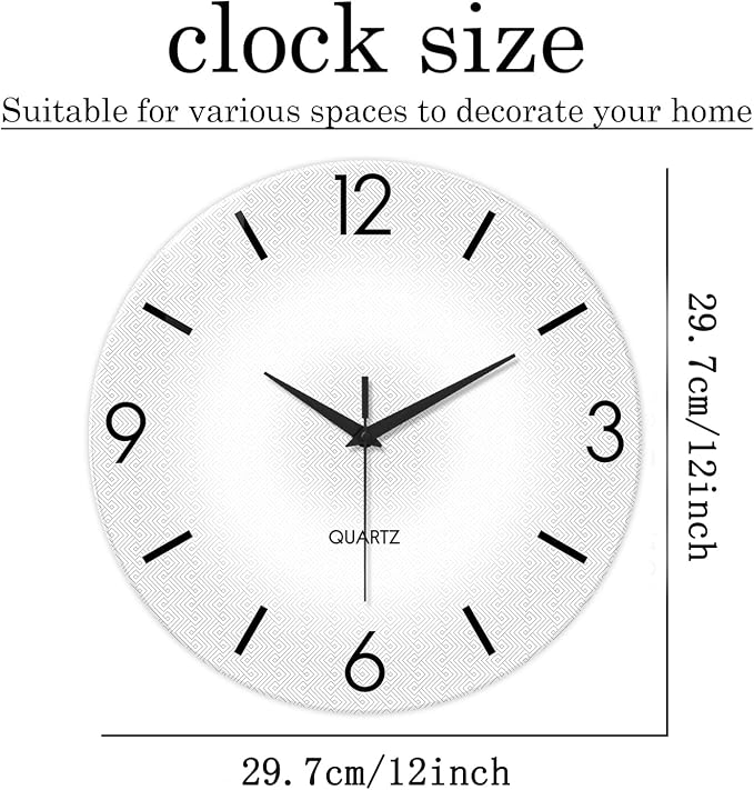 XFM Modern Simple Wall Clock 12 Inch Silent Wall Clocks Battery Operated White