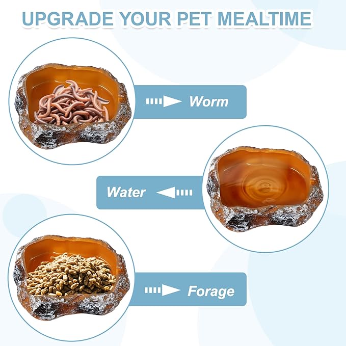 Reptile Food Bowl, Reptile Feeding Dish Corner Bowl Water Resin Rock Worm Feeder Dish S (5.1 in, Orange), Intended for Lizards/o/Scaled Pet/Leopard o/Spiders