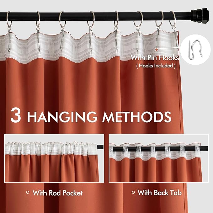 MIULEE Back Tab Burnt Orange Blackout Curtains 108 Inch Long 2 Panels Set