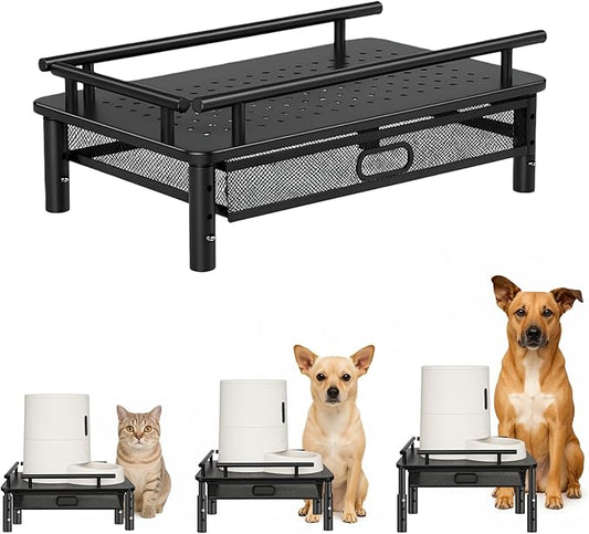 Raised Pet Feeder Stand for Cats & Dogs – Adjustable Height Holder for Automatic Pet Feeders with Snack Storage Drawer, Promotes Neck Health, Compatible for Most Pet Feeders & Water Dispensers