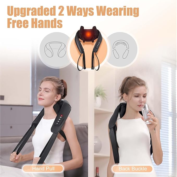 Shiatsu Back and Neck Massager, Cordless Shoulder Massager with Heat, Electric Deep Tissue 3D Kneading Massage Pillow for Shoulder, Leg, Body Muscle Pain Relief, Gifts for Men Women