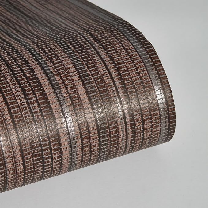Tempaper Textured Brown & Metallic Silver Faux Grasscloth Removable Peel and