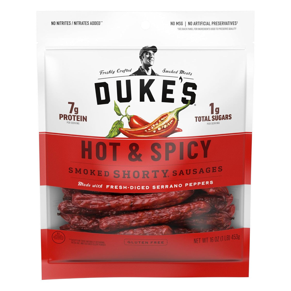 Duke's Pork Hot & Spicy Smoked Shorty Sausages, 7g Protein Per Serving, 16 oz.