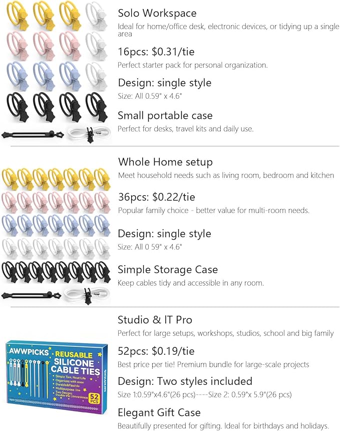 Quick Bind–Silicone Cable Ties Reusable, Cord Organizer for Charging Cables, Data Cables & Computer Wires, Multipurpose Elastic Cable Management Straps for Home,Office,Travel(16pcs,Black&White)
