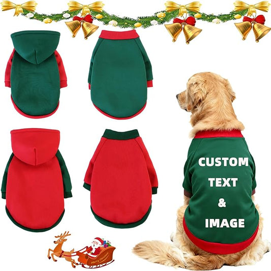 Custom Dog Hoodie, Personalized Sweatshirt with Photo Text Name Logo, Customized Hooded Sweater for Small Medium Large Dogs & Cats (Green + Red Sleeves, X-Large)