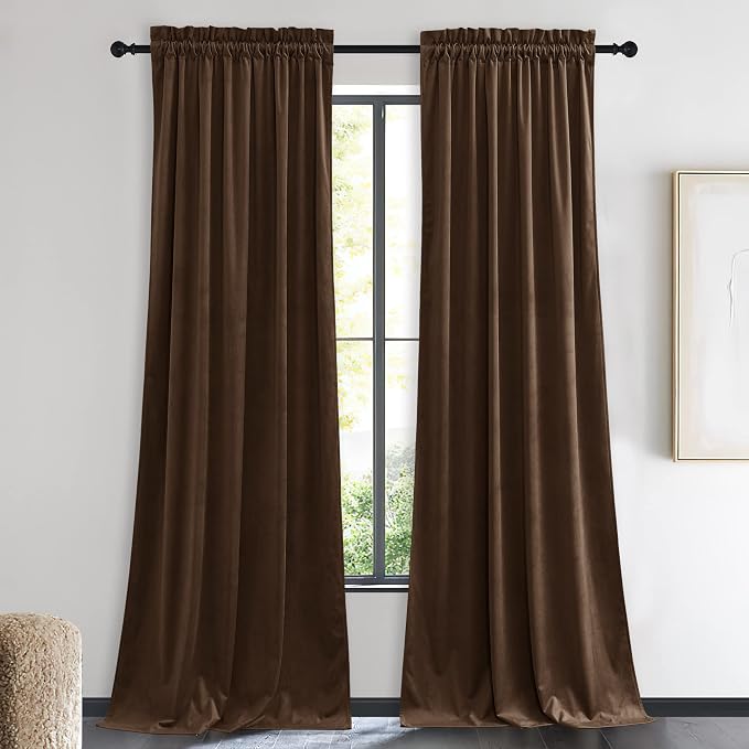 NICETOWN Brown Velvet Curtains, Thermal Insulated Sound Reducing Heavy Matt