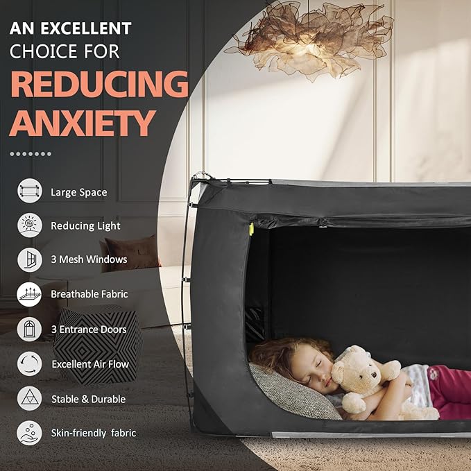 Bed Tent Bed Canopy Twin Size Tents for Adult and Kids- Original Design Portable Dream Tent Indoor Sleeping 80% Blackout with 3 Doors Breathable Big Space Tents