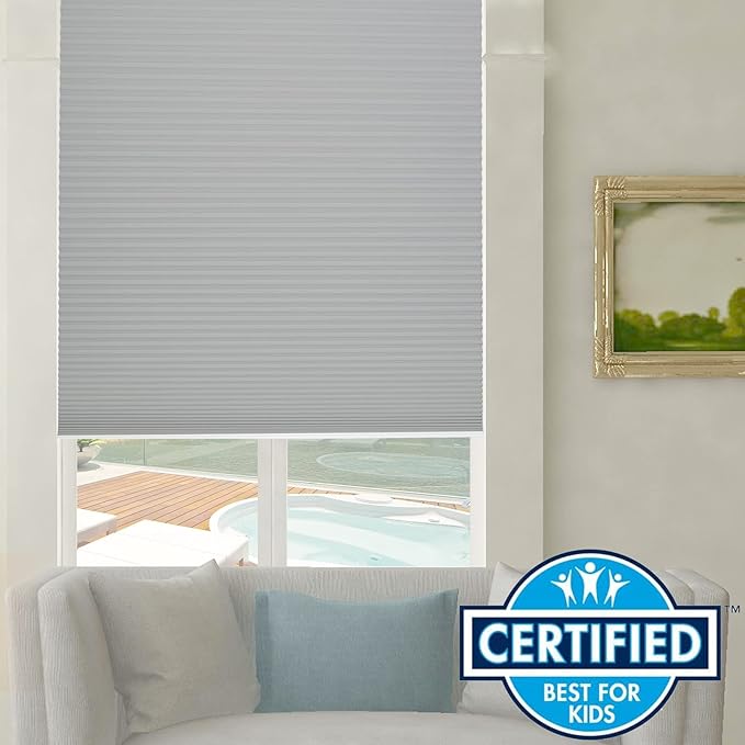 Persilux Blackout Cellular Shades Cordless Window Shades Bottom up Pleated Window Blinds Thermal Insulated Honeycomb Blinds for Windows, Home and Office, Dark Grey, 44" W x 38" H