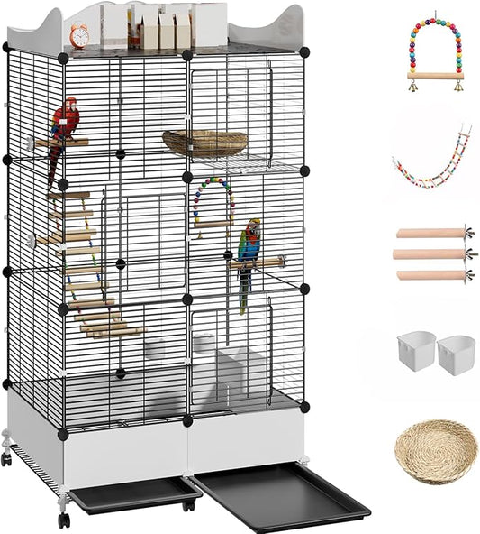 Encrypted Bird Cage Large Bird Cages 57-Inch, Top Storage Space, Bottom Splash Guard with Essential Bird Supplies – Durable & Spacious Aviary – Budgies & Cockatiels
