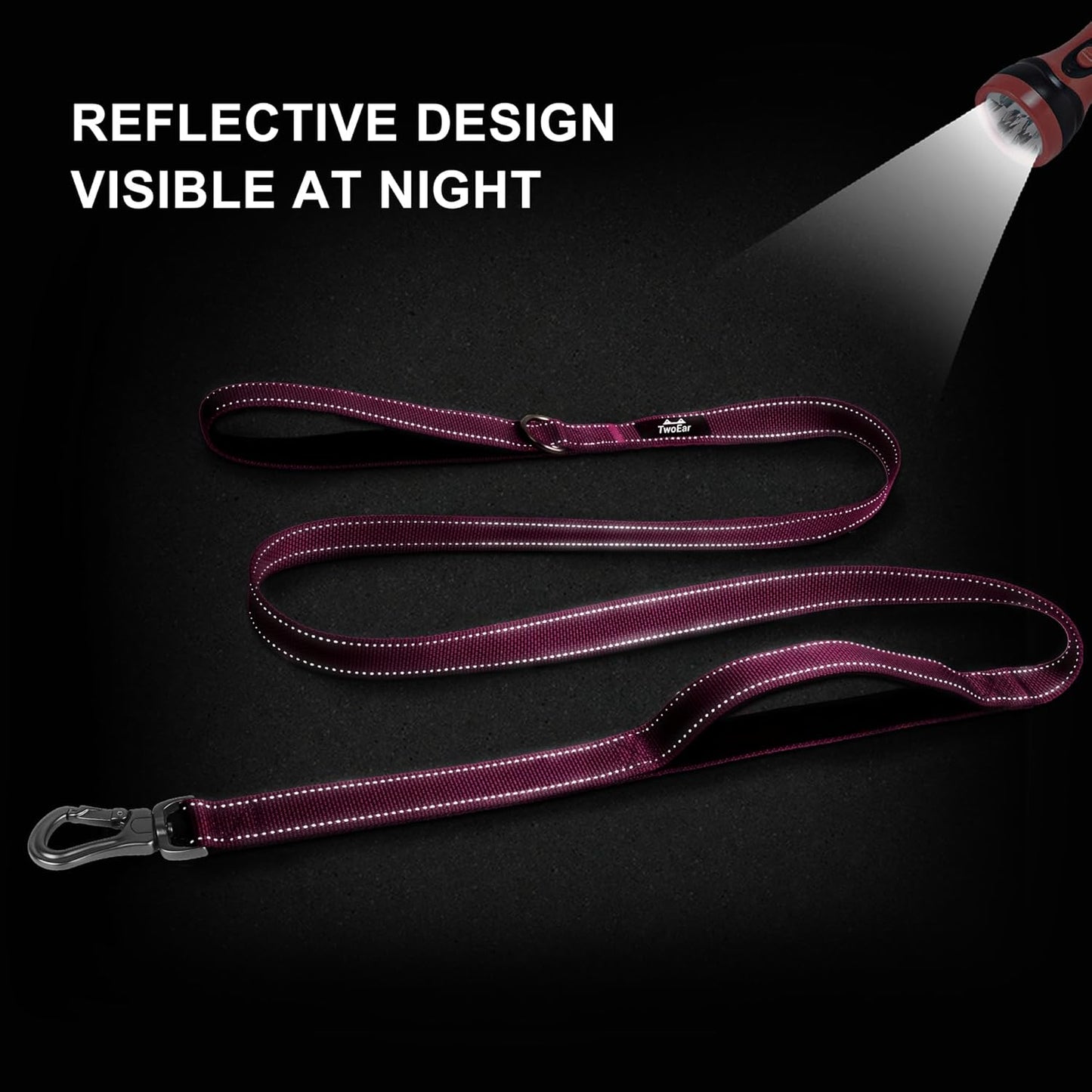 TwoEar 6FT 1IN Strong Rose Dog Leash with 2 Padded Handles, Traffic Handle Extra Control, Comfortable Soft Dual Handle, Auto Lock Hook, Reflective Walking Lead for Small Medium and Large Dogs