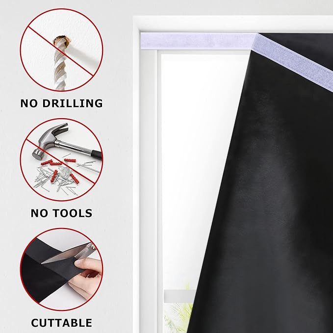 LazBlinds 100% Blackout Door Curtain, No Tools No Drill Cordless Blinds