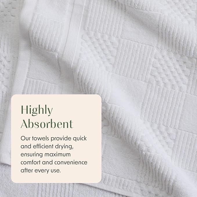 Springtree Home 100% Cotton Bathroom Towel Set | 6 Piece Set - White Towels | Geometric Textured Design | Absorbent & Quick-Dry | Oeko-TEX® Standard 100 Cotton | Myla Collection - White