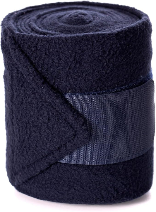 Equinavia Luna 9' Fleece Polo Wraps, Set of 4 Horse Leg Bandages with Storage Bag | Black - One Size - Navy - One Size
