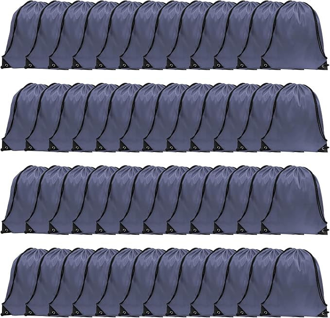 GoodtoU Drawstring Bags, Nylon Backpacks - Drawstring Gym Bags for Sport, Traveling, Team (Grey, 48Pcs)