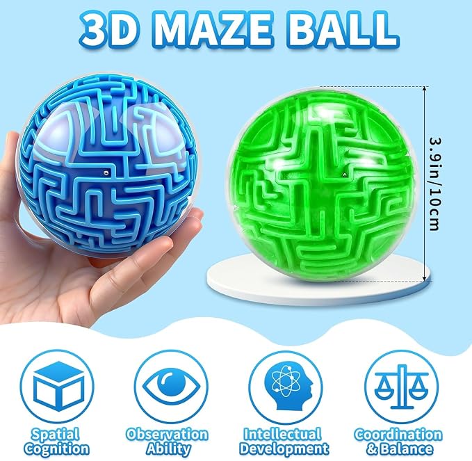 YongnKids 2 Pcs 3D Puzzle Maze Ball Brain Teaser for Kids Boys Girls | Gravity Puzzle Ball Educational Toys for Student Teens Adults, Travel, Classroom Prize,Family Party,Birthday Gift(blue,green)