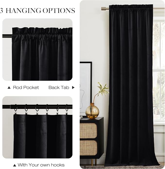NICETOWN 102 inch Black Velvet Curtains