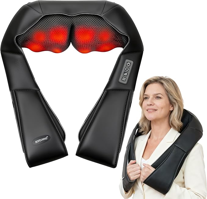 Shiatsu Neck and Back Massager for Pain Relief Deep Tissue, Neck and Shoulder Massager with Heat, Electric Kneading Back Massage for Muscle, Waist, Leg and Foot, Best Gift for Women Men Mom Dad