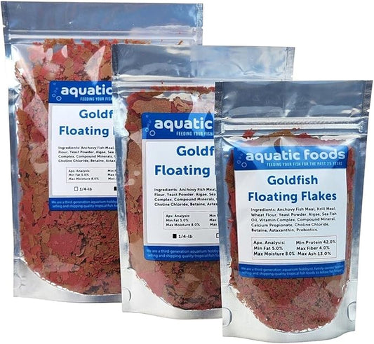 Aquatic Foods Inc. Goldfish Flakes, 42% Protein Color Enhancing and Spirulina Flakes for Aquarium & Pond Goldfish, Koi and All Pond Fish...WL…1/4-lb Foil Pouch Bag