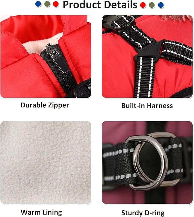 HDKUW Small Dog Jacket, Small Dog Coat Harness Winter Warm Vest Jacket Waterproof Cotton Costume for Puppy Small Dogs (S, Blue)
