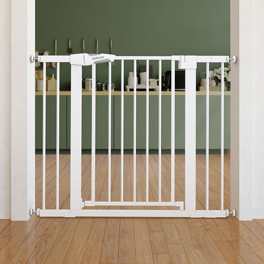 BABELIO Safety Gate Door Fits for Stairs, Narrow and Wide Doorways with Auto Close, Easy Install, No Drilling, Pressure Mounted for Baby, Child, Pets, Dog/Puppy, 26''-40'', White