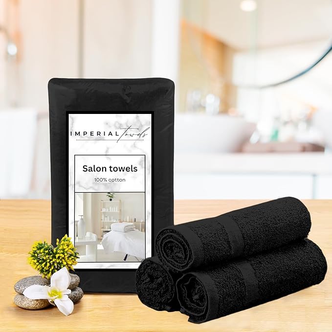 24 Pack Black Hand Towels 100% Cotton Spa Towels 16x26 inches Highly Absorbable Facial, Gym, Hair and Face Towels in Bulk Brand
