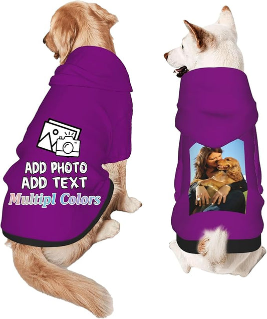 Custom Dog Hoodie Add Your Design Soft & Warm Personalized Photo Text Logo Name Dog Clothes for Puppy Sweatshirt Hooded for Small Medium Large Dogs Girl/Boy Cats Purple