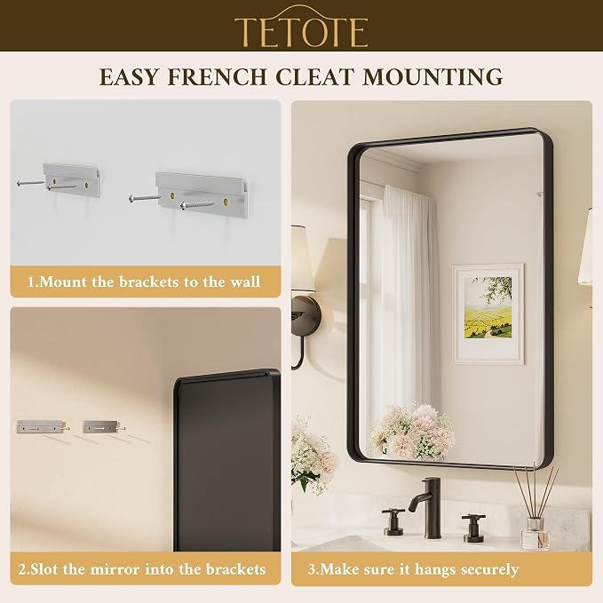 TETOTE 16 x 24 Inch Black Frame Mirror, Bathroom Vanity Mirror