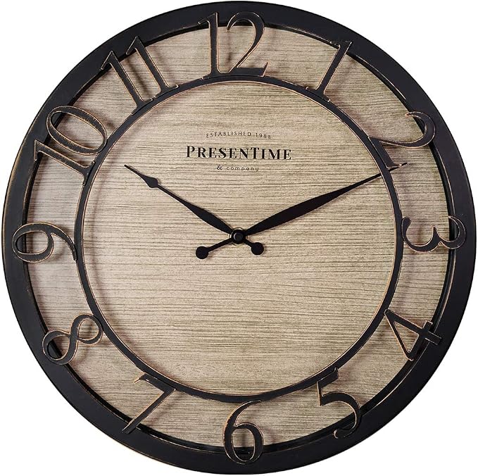 Presentime & Co 13" Farmhouse Series Wall Clock, Quartz Movement, Shiplap Style
