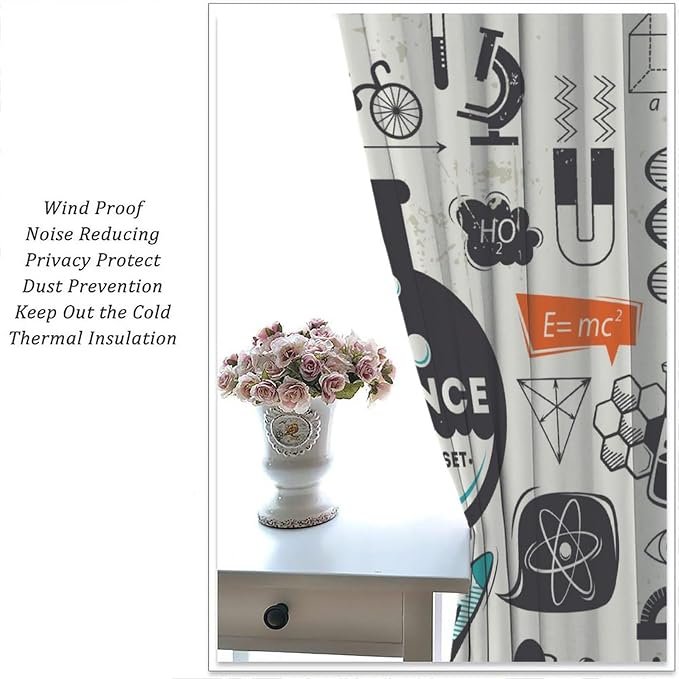 Science Bedroom Curtains, Chemistry Science Pharmacy Research Blackout Rod Pocket Window Drapes for Childs Girls Boys Bedroom Living Room Home Set 2 Panels,84x84 Inches