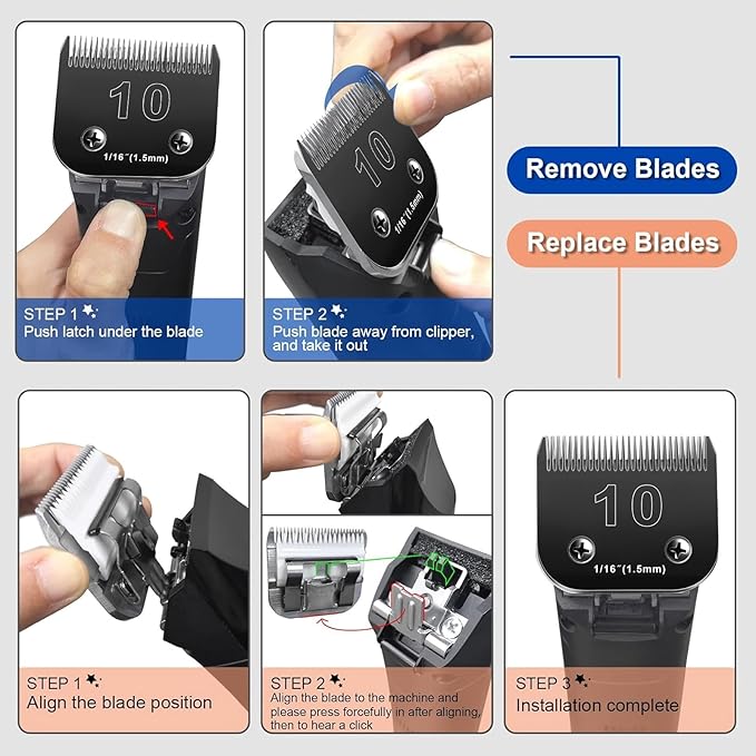 10 Blades Dog Grooming Blades Compatible with Andis/Oster A5/Wahl KM-10 Series Dog Clippers,Detachable Clipper Replacement Blade(4PCS-#10+4FC+5FC+7FC)