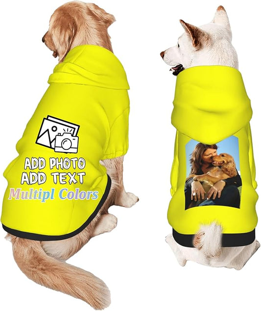 Custom Dog Hoodie Add Your Design Soft & Warm Personalized Photo Text Logo Name Dog Clothes for Puppy Sweatshirt Hooded for Small Medium Large Dogs Girl/Boy Cats Yellow